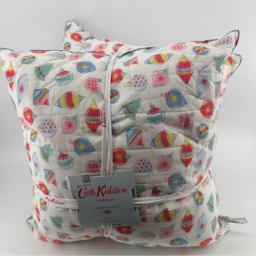 Cath Kidston London  2 Christmas Baubles Pastel Euro Shams‎ new